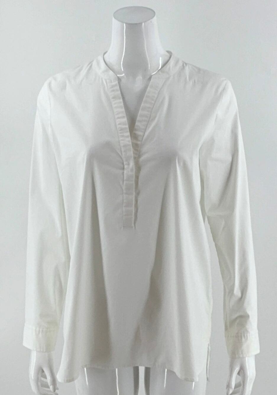 J Jill Womens Popover Tunic Top Size Medium White Stretch Split Neck Blouse